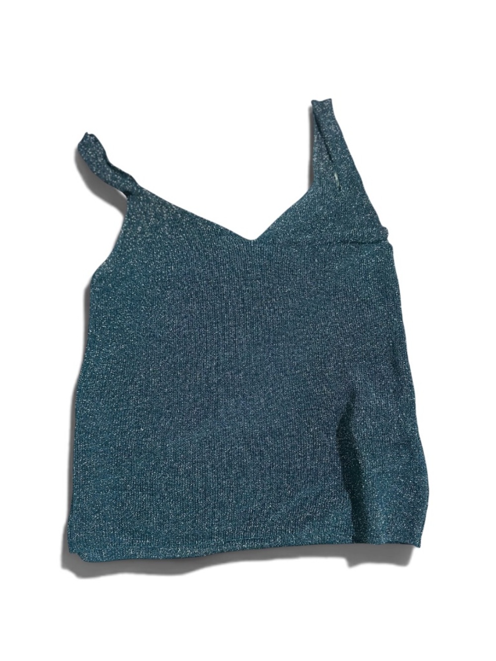 MANGO MNG Blue Metallic Lurex Knit V-Neck Tank Top